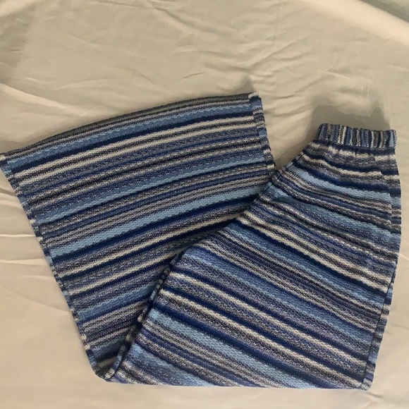GRAN SASSO Pants STRETCH WIDE LEG STRIPE PANT Sz Small Blue White Silver Gray - Picture 14 of 17